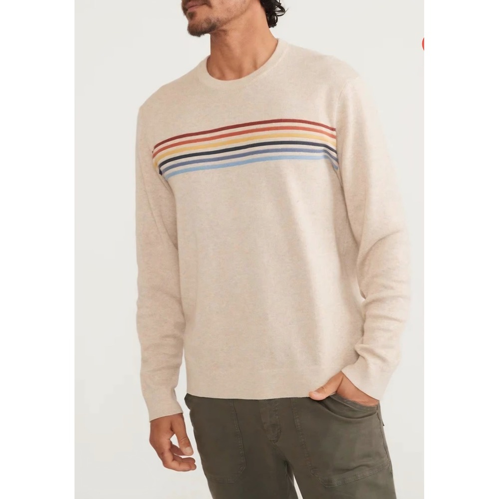 Marine Layer Fisherman Coastal Oatmeal Stripe Longsleeve Cotton Sweater sz L